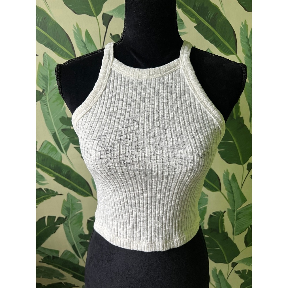 Forever 21 Ribbed Halter Tank Top Womens Small White